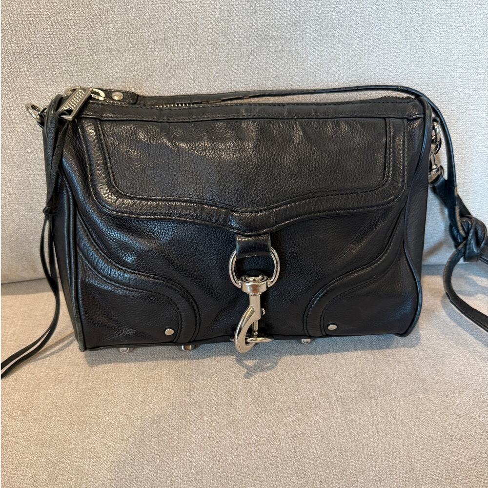 Rebecca Minkoff MAC Crossbody Bag Black Leather Silver Hardware Chain Strap